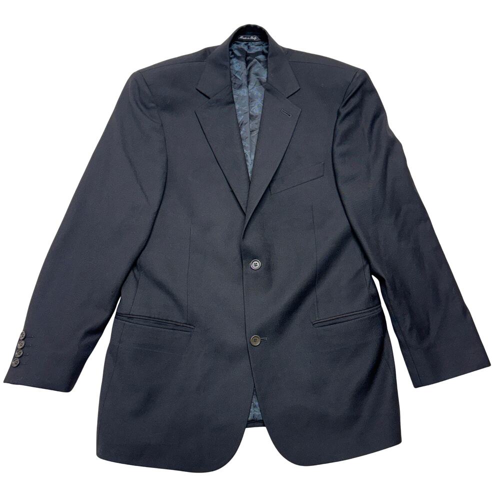 Italian Black Wool Blazer Suit Jacket Mens Actual 42 Zanetti Super 120s Bemberg